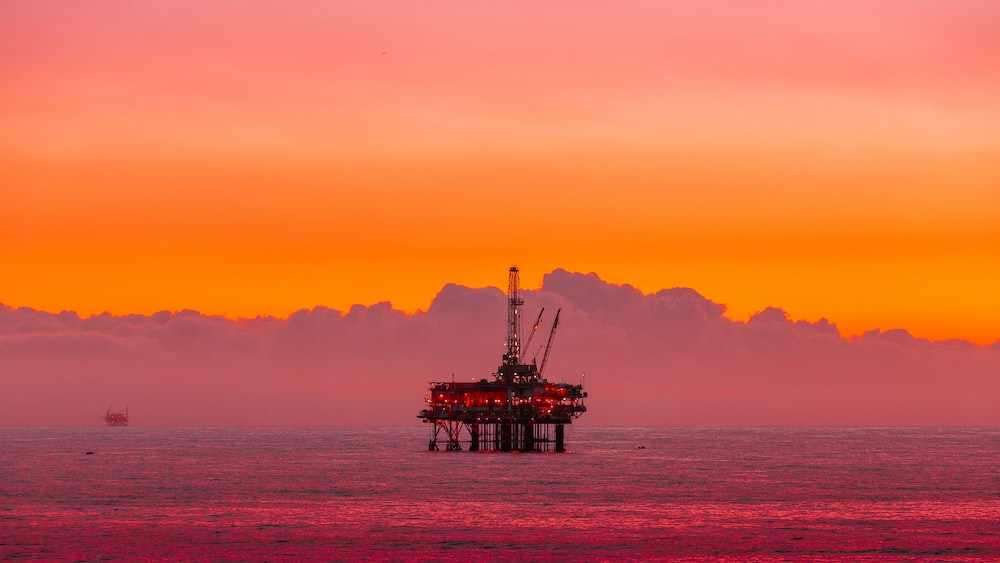 Twilight Shot of an Offshore Oil Outfitted with Sustainable Energy Solutions